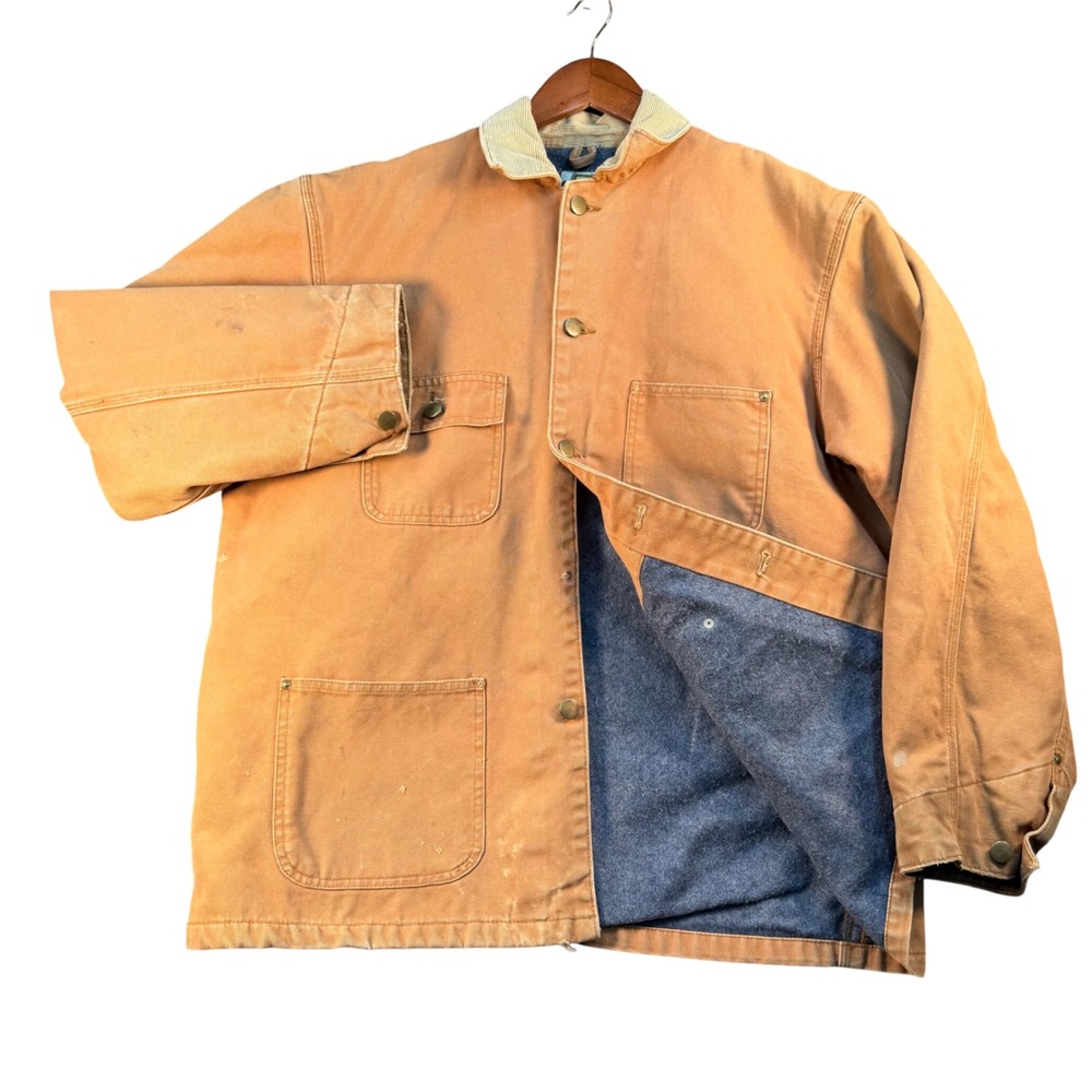 Vintage Golden Armor Mens Tan Canvas Blanket Lined Chore Coat Jacket Size M 90s